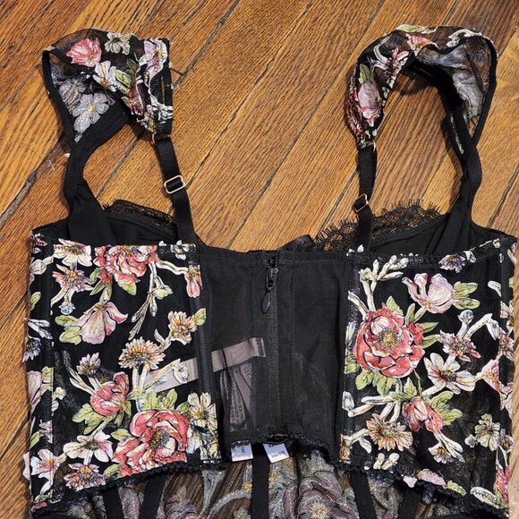 NEW 34D VICTORIAS SECRET dream angels black mesh|floral unlined bustier|corset - Picture 3 of 7